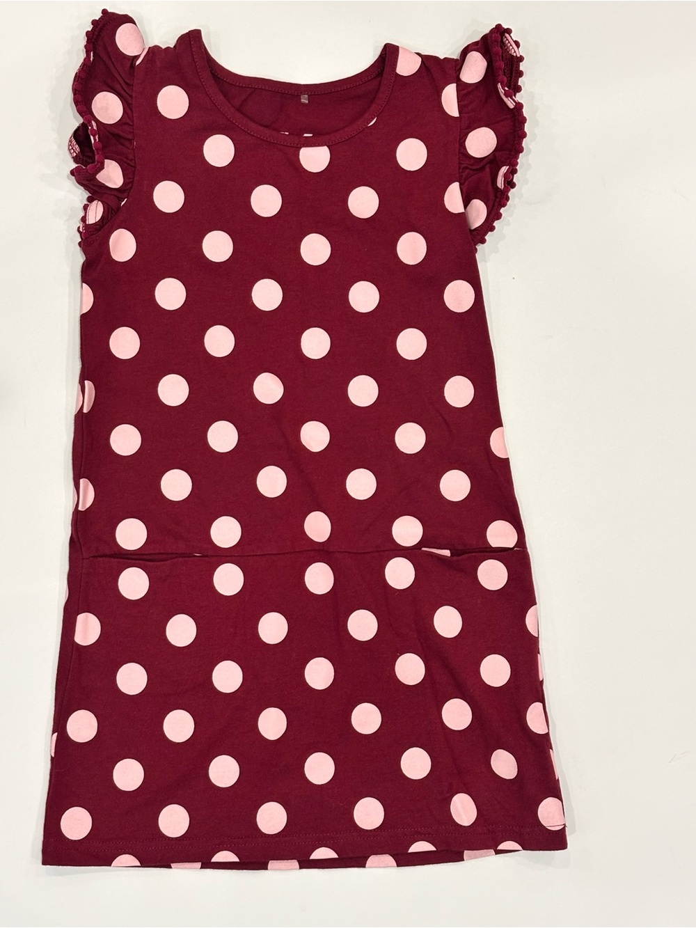 Cotton On Girls Maroon Dress with Light Pink Polka Dots